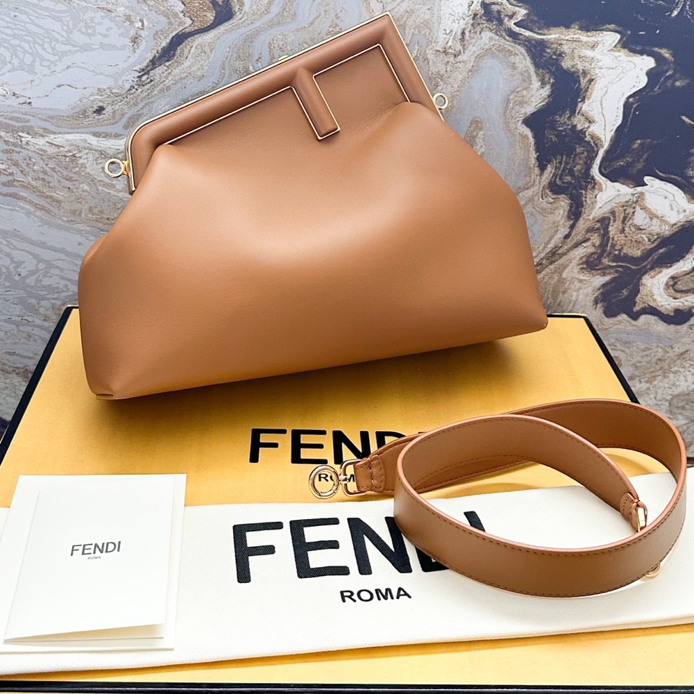 Fendi Shiny Nappa Medium Fendi First Caramello Clutch Bag - Picture 14 of 16